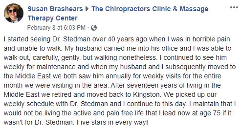 Patient Testimonial at The Chiropractors Clinic & Massage Therapy Center